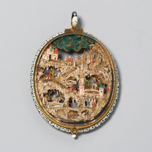 Pendentif en cristal de roche avec des scènes miniatures, Allemagne ou Autriche XVIIe siècle - 