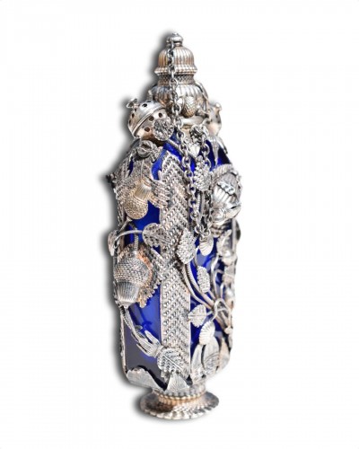 Objects of Vertu  - Silver mounted blue glass scent bottle. German, late 18th cen