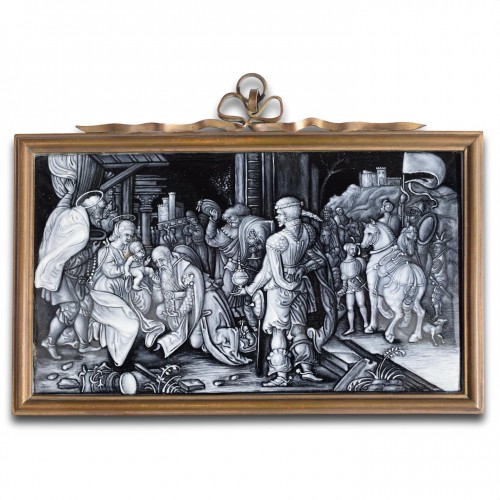 Plaque en émail grisaille de l'adoration des Mages - Limoges XIXe siècle - 