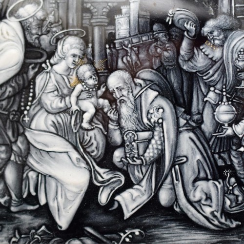  - En Grisaille Enamel Plaque Of The Adoration Of The Magi. Limoges, 19th Cent