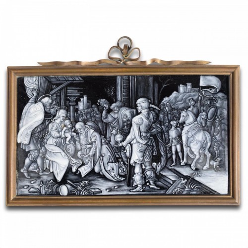 Antiquités - En Grisaille Enamel Plaque Of The Adoration Of The Magi. Limoges, 19th Cent