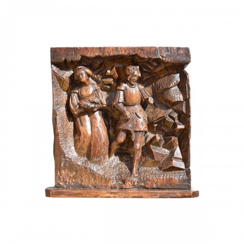 Oak Relief Of Saint Longinus And The Virgin. Flemish, Early 16th Century.