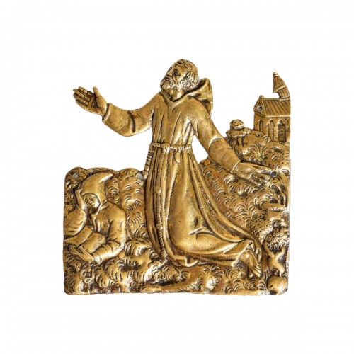 Plaquette en bronze de l'apparition de Saint Bruno, France fin du XVIIe siècle.