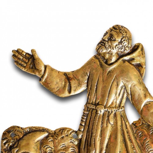Bronze plaquette of the apparition of Saint Bruno. French, late 17th centur - Religious Antiques Style 