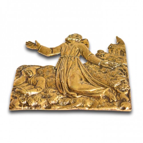 Antiquités - Bronze plaquette of the apparition of Saint Bruno. French, late 17th centur