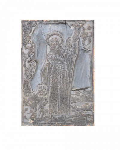 Large Wooden Printing Block With Saint Rainerius Of Pisa. Italian, 17th Cen