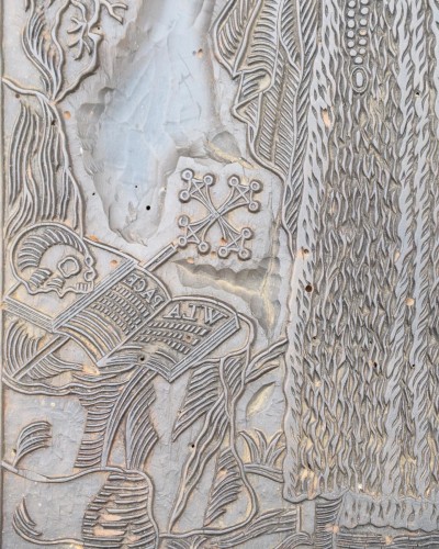  - Grand bloc d'impression en bois avec Saint Rainerius de Pise, Italie XVIIe siècle