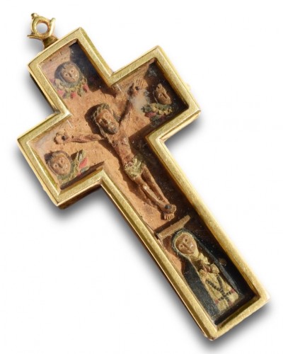 Gold Mounted Wooden Cross Pendant - Mexican, Around C.1600. - Antique Jewellery Style 
