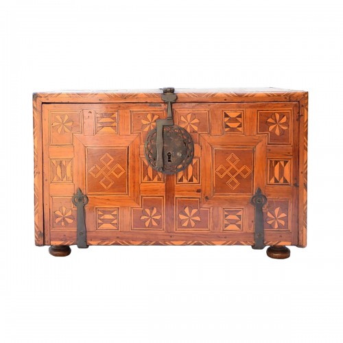 Marquetry Fall Front Table Cabinet. Spanish Colonial, Early 18th Century.