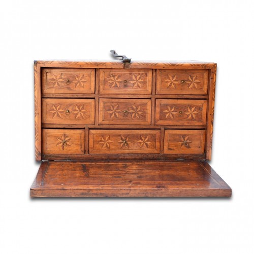  - Marquetry Fall Front Table Cabinet. Spanish Colonial, Early 18th Century.