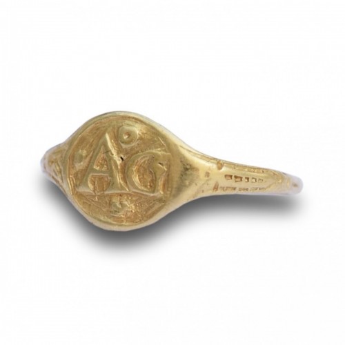 Antiquités - Early gold betrothal ring with initials - England 17th century