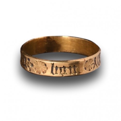 Rare gold black-letter posy ring, ‘Par bon foy’ - England 15th century - Antique Jewellery Style 