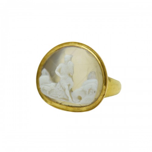 Bague camée en agate d'Orphée charmant les animaux - Italie XVIe siècle