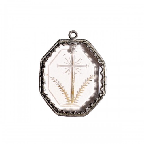 Pendentif en cristal de roche monté sur argent  - Italie fin XVIIe siècle