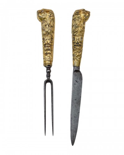Couteau et fourchette de chasse en bronze doré - Allemagne début du XVIIIe siècle.