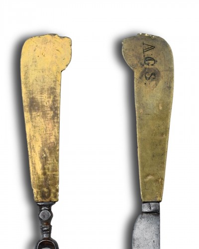 Couteau et fourchette de chasse en bronze doré - Allemagne début du XVIIIe siècle. - Objets de Curiosité Style 