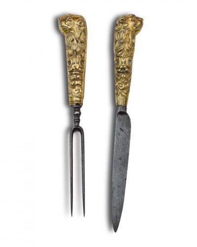 18th century - Gilded bronze hunting knife and fork - Germany early 18th century.