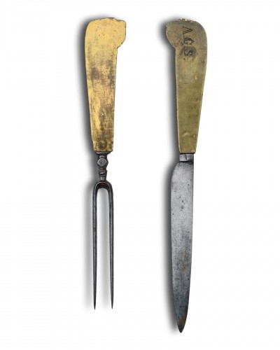 Couteau et fourchette de chasse en bronze doré - Allemagne début du XVIIIe siècle. - 