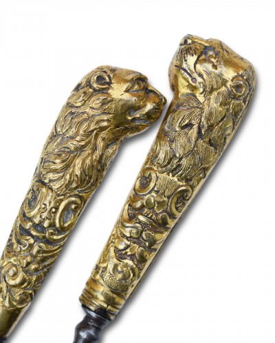 Antiquités - Couteau et fourchette de chasse en bronze doré - Allemagne début du XVIIIe siècle.