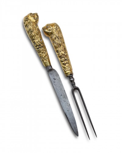 Antiquités - Gilded bronze hunting knife and fork - Germany early 18th century.