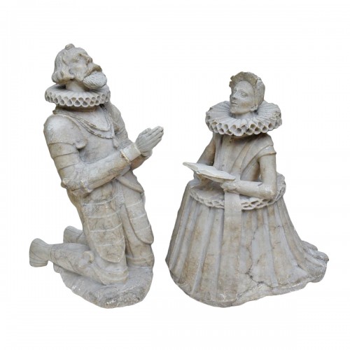 Jacobean alabaster tomb sculptures of a husband and wife. English, 17thc