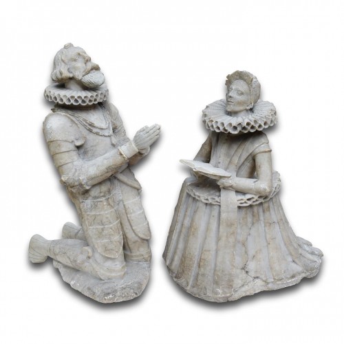 Jacobean alabaster tomb sculptures of a husband and wife. English, 17thc - 