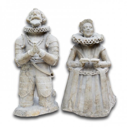 Sculptures tombales en albâtre jacobéen d'un mari et d'une femme, Angleterre XVIIe sièc - 