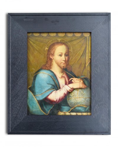 Tableaux et dessins  - Peinture d'armoire à l'huile sur cuivre de Salvator Mundi, Flandres milieu du XVIIe