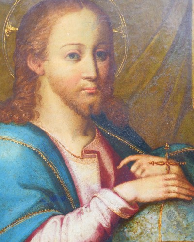 Peinture d'armoire à Salvator Mundi, Flandres milieu du XVIIe - 