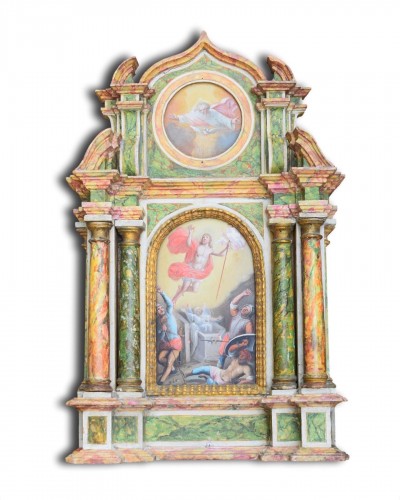 Antiquités - Retable miniature de la Résurrection du Christ, Allemagne XVIIe siècle