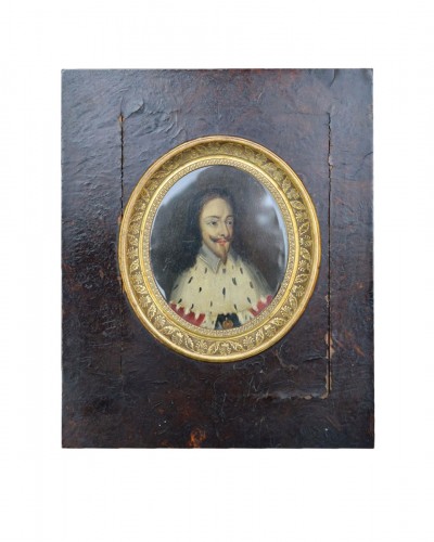 Portrait miniature of King Charles I wearing ermine. English, 17th century.