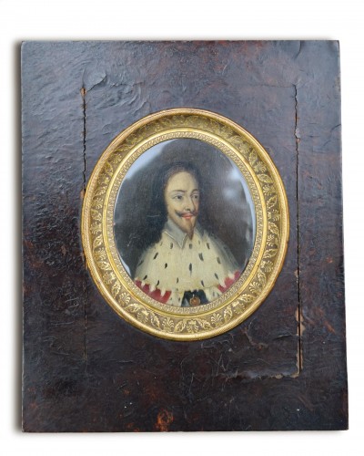 Portrait miniature of King Charles I wearing ermine. English, 17th century. - Objects of Vertu Style 