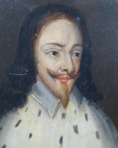 XVIIe siècle - Portrait miniature du roi Charles I coiffé d'hermine, Angleterre XVIIe siècle