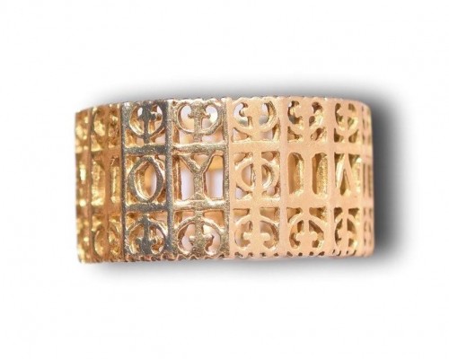Pierced gold ring based on a Roman 2nd - 3rd century AD original.