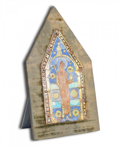 Champlevé enamel plaque from a reliquary chasse. Limoges, c. 1200 - 1250 - Religious Antiques Style 