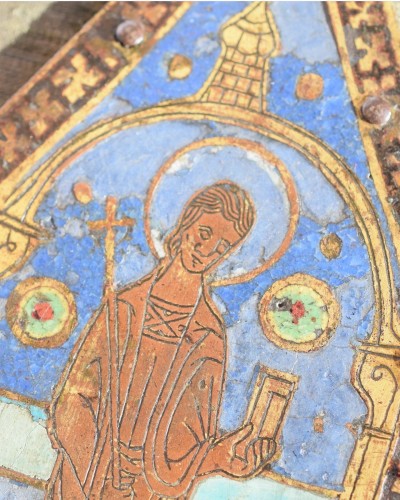 Art sacré, objets religieux  - Plaque en émail champlevé provenant d'une chasse reliquaire, Limoges vers 1200 - 1250