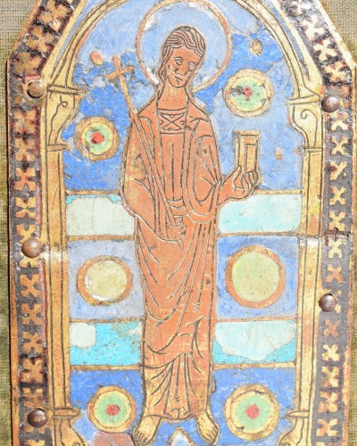 Antiquités - Champlevé enamel plaque from a reliquary chasse. Limoges, c. 1200 - 1250