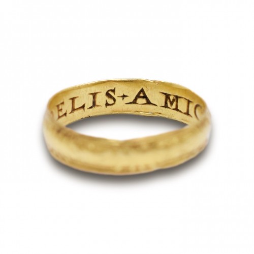 Antiquités - Elizabethan gold posy ring inscribed in Latin - England 16th / 17th century