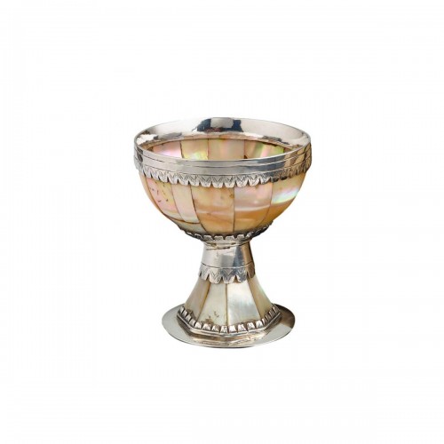 An rare Gujarat mother of pearl Goblet with English silver mounts