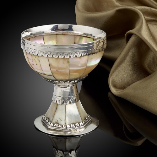 silverware & tableware  - An rare Gujarat mother of pearl Goblet with English silver mounts