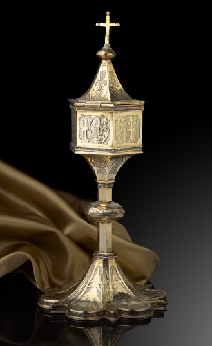 Argenterie et Orfèvrerie  - Pyx debout en argent doré, espagnol vers 1480-1500, non marqué