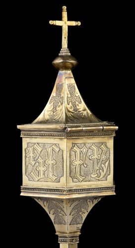 Pyx debout en argent doré, espagnol vers 1480-1500, non marqué - Mayflower Antiques