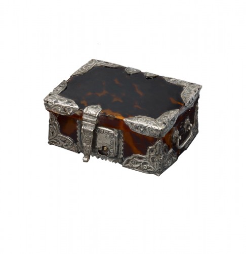 Little Tortoiseshell Box with Silver Mounts; 17th Century