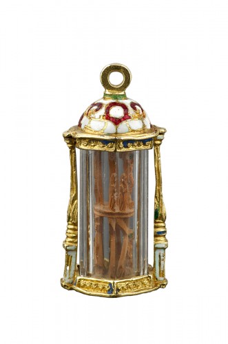 Très rare bijou de tabernacle en cristal de roche et or en forme de lanterne Mexique,