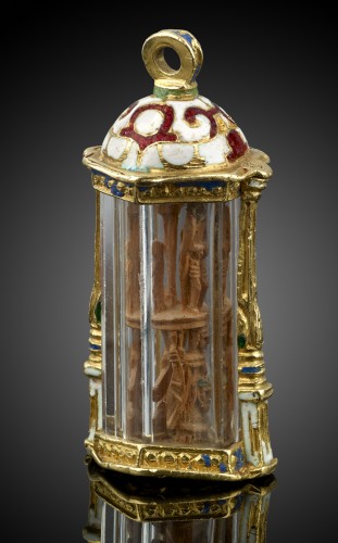 Bijou de tabernacle en cristal de roche et or en forme de lanterne Mexique, - Mayflower Antiques
