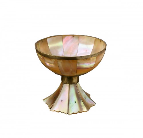 A Small Gujarat Mother of Pearl Cup, with Gilt Copper and Silver Gilt Mount