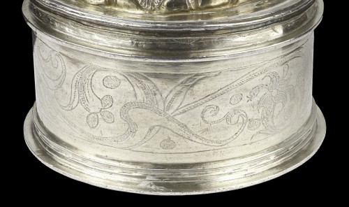 Antiquités - Pyx en argent et en vermeil de style colonial espagnol de la Renaissance, très rare,