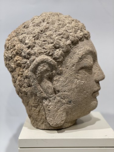 Asian Works of Art  - sendstone head of buddha 