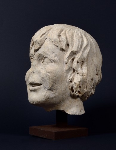 Middle age - Head of a Smiling Youth (Angel?) - probably Île-de-France, mid 13th century