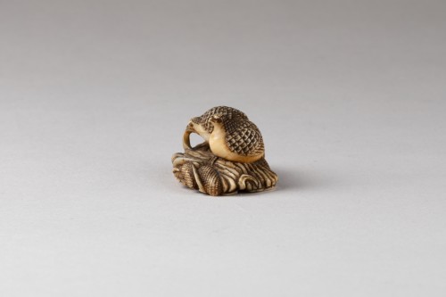 Netsuke two quails on a sheaf of millet by Hiromits - Japan Edo - 